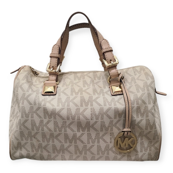 Michael Kors Cream Signature Logo Travel Tote with Gold Hardware - Picture 1 of 13